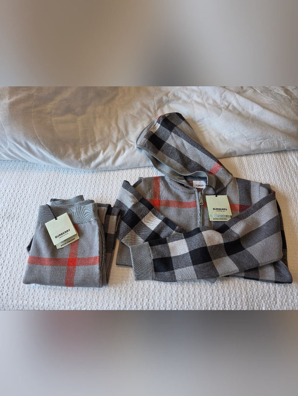 Burberry 12Y NWT Check Wool Hoodie & Jogger Matching Set